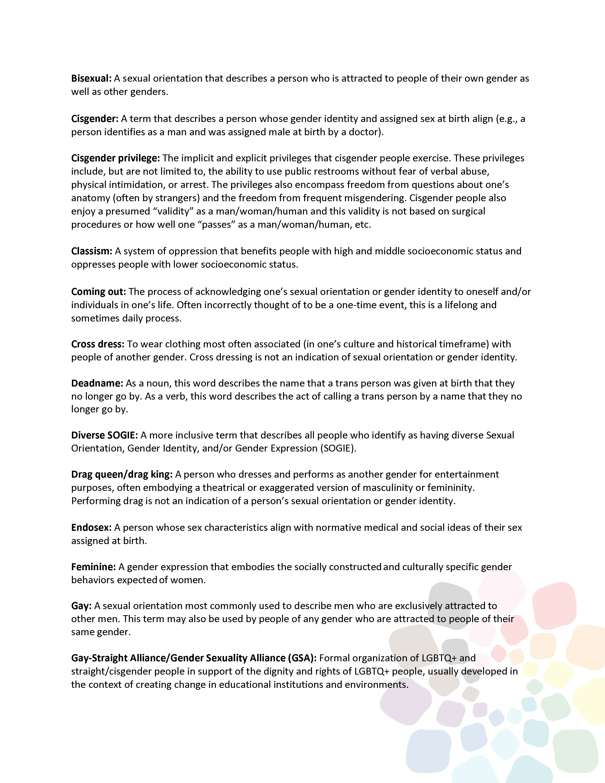 The National Center for Youth with Diverse Sexual Orientation, Gender Identity & Expression Glossary