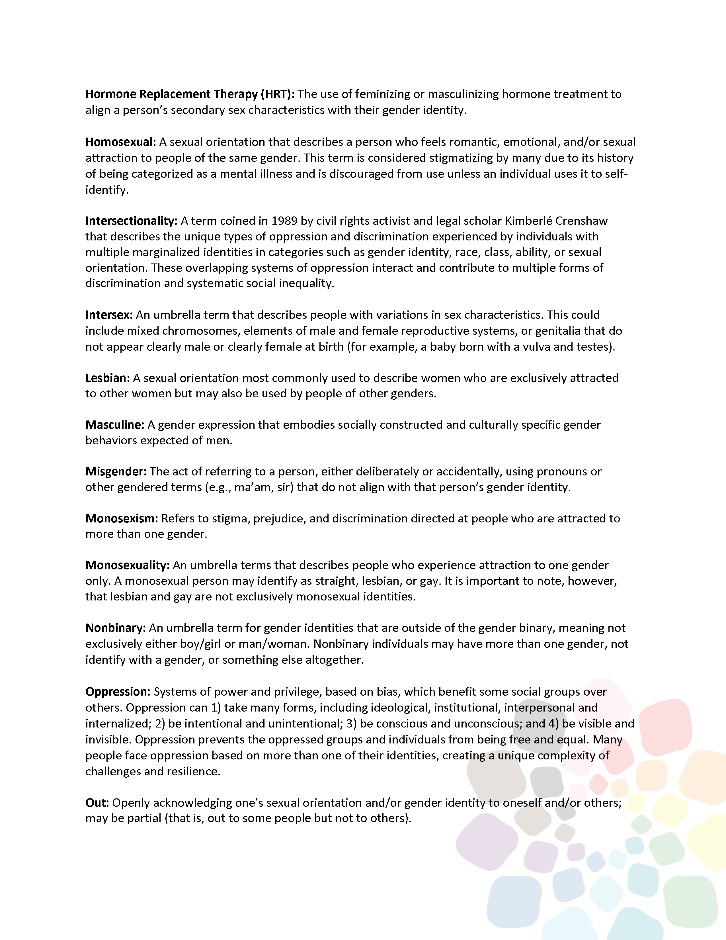 The National Center for Youth with Diverse Sexual Orientation, Gender Identity & Expression Glossary